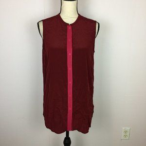 Vince Silk Top Blouse Size M (100% SILK) Womans Red Pink Button Front Sleeveless